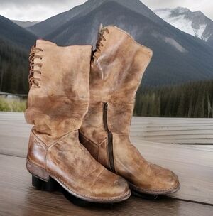 BED STU Tan Leather Lace Up Boots Cobbler Series Sz 7.5 Distressed